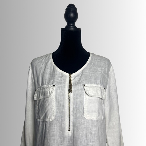 Company, Ellen Tracey Linen Roll Up Sleeve, Chalk Color, Size Medium - Picture 3 of 9